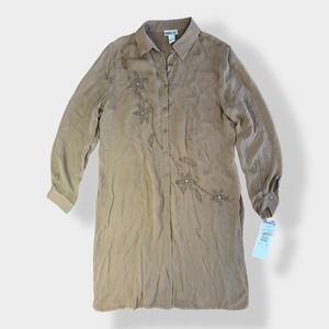 Robbie Bee‎ NWT Vintage 90's 100% Silk Floral Beaded Sheer Top Size 10